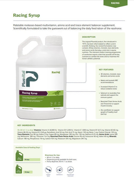 Plusvital Racing Syrup 5L Equine Vit  Min – AmacronEquine